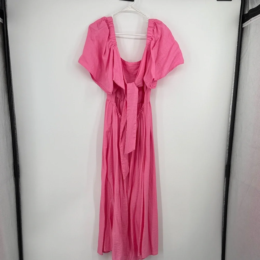 a new day Target Pink Puff-Sleeve Maxi Dress tie back size small - Picture 3 of 5